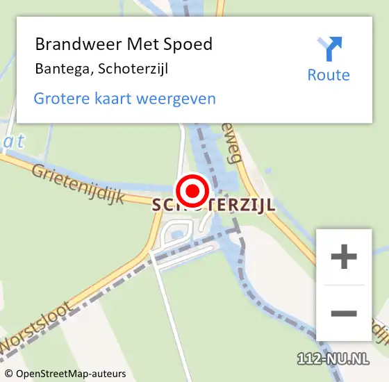 Locatie op kaart van de 112 melding: Brandweer Met Spoed Naar Bantega, Schoterzijl op 28 augustus 2016 19:51