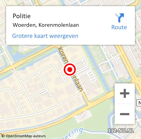 Locatie op kaart van de 112 melding: Politie Woerden, Korenmolenlaan op 28 augustus 2016 20:19