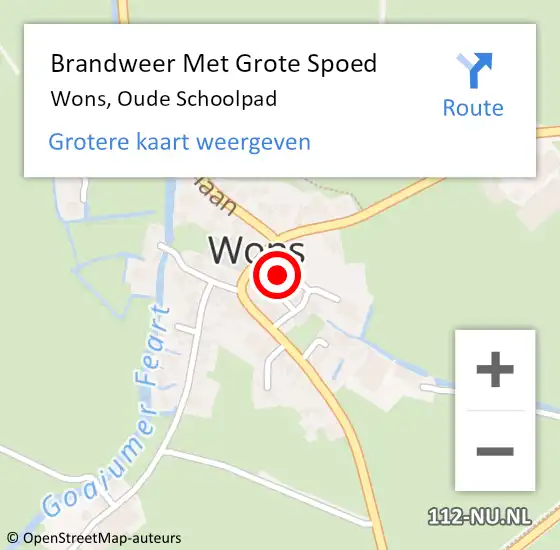 Locatie op kaart van de 112 melding: Brandweer Met Grote Spoed Naar Wons, Oude Schoolpad op 28 augustus 2016 22:30