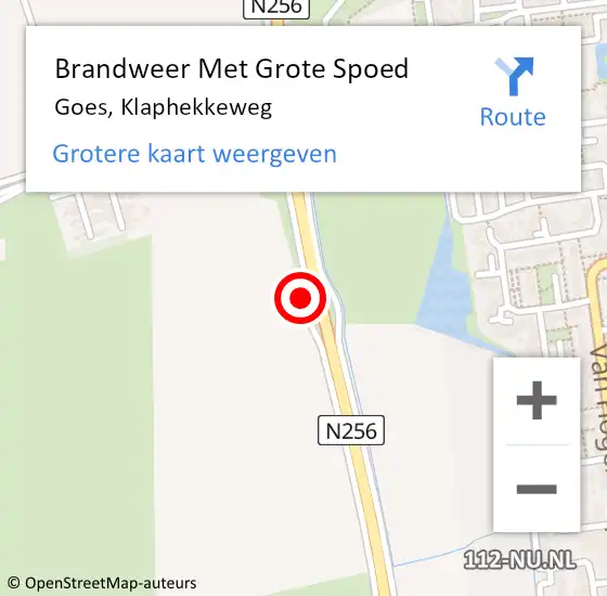 Locatie op kaart van de 112 melding: Brandweer Met Grote Spoed Naar Goes, Klaphekkeweg op 29 augustus 2016 00:22