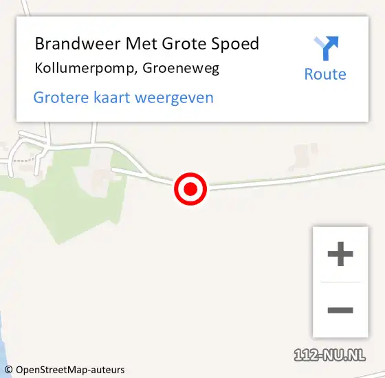 Locatie op kaart van de 112 melding: Brandweer Met Grote Spoed Naar Kollumerpomp, Groeneweg op 29 augustus 2016 00:24