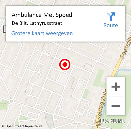 Locatie op kaart van de 112 melding: Ambulance Met Spoed Naar De Bilt, Lathyrusstraat op 29 augustus 2016 00:46