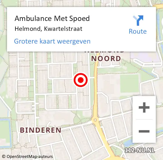 Locatie op kaart van de 112 melding: Ambulance Met Spoed Naar Helmond, Kwartelstraat op 29 augustus 2016 04:59