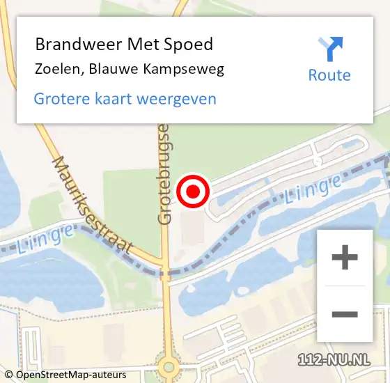 Locatie op kaart van de 112 melding: Brandweer Met Spoed Naar Zoelen, Blauwe Kampseweg op 29 augustus 2016 08:15