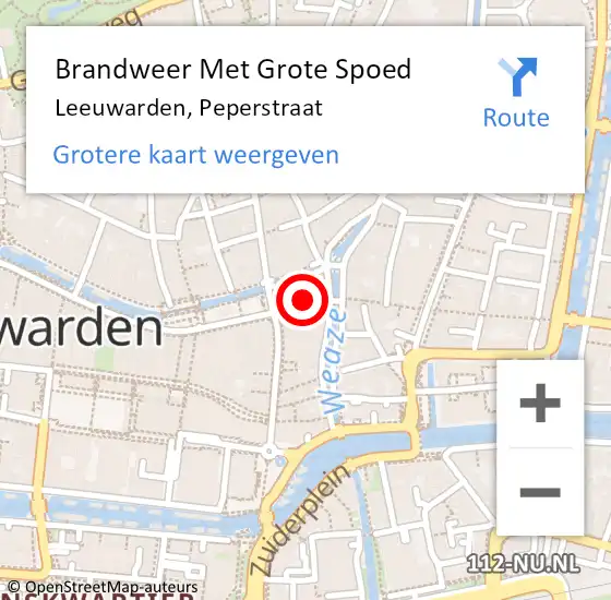 Locatie op kaart van de 112 melding: Brandweer Met Grote Spoed Naar Leeuwarden, Peperstraat op 29 augustus 2016 09:27