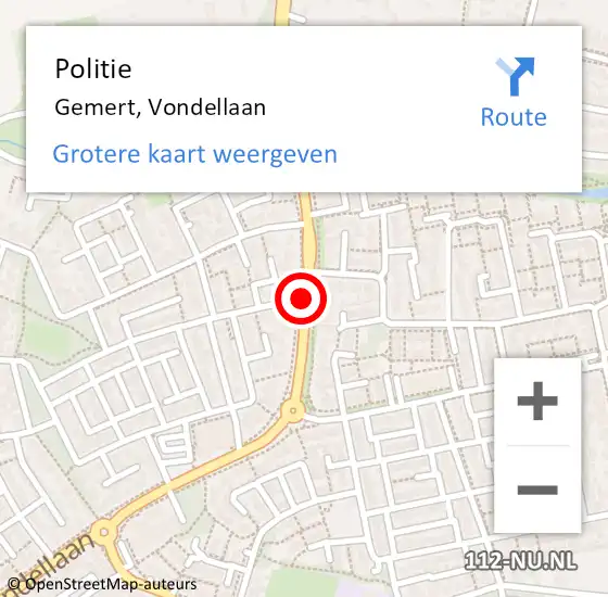 Locatie op kaart van de 112 melding: Politie Gemert, Vondellaan op 29 augustus 2016 09:44