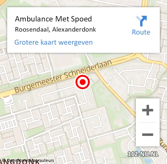 Locatie op kaart van de 112 melding: Ambulance Met Spoed Naar Roosendaal, Alexanderdonk op 29 augustus 2016 10:11