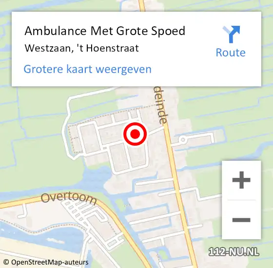 Locatie op kaart van de 112 melding: Ambulance Met Grote Spoed Naar Westzaan, 't Hoenstraat op 29 augustus 2016 11:09