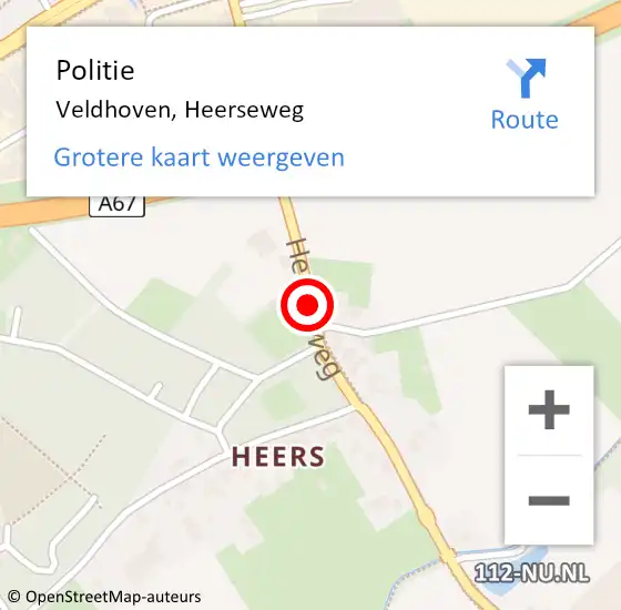 Locatie op kaart van de 112 melding: Politie Veldhoven, Heerseweg op 29 augustus 2016 11:12