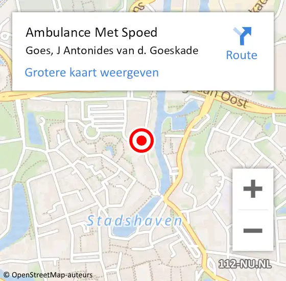 Locatie op kaart van de 112 melding: Ambulance Met Spoed Naar Goes, J Antonides van d. Goeskade op 29 augustus 2016 11:31