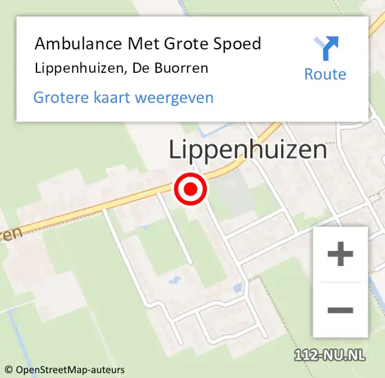 Locatie op kaart van de 112 melding: Ambulance Met Grote Spoed Naar Lippenhuizen, De Buorren op 29 augustus 2016 11:54