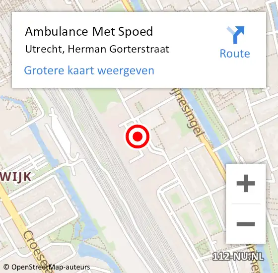 Locatie op kaart van de 112 melding: Ambulance Met Spoed Naar Utrecht, Herman Gorterstraat op 29 augustus 2016 12:09