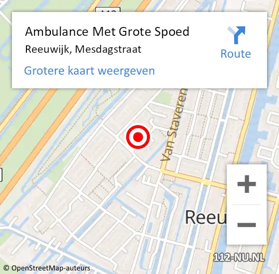 Locatie op kaart van de 112 melding: Ambulance Met Grote Spoed Naar Reeuwijk, Mesdagstraat op 29 augustus 2016 12:57