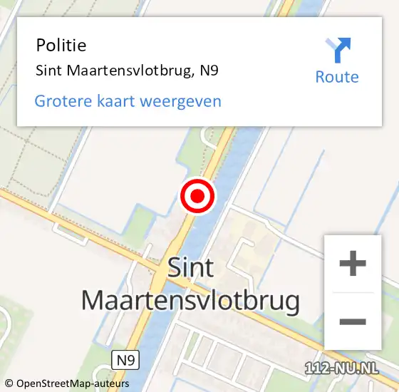 Locatie op kaart van de 112 melding: Politie Sint Maartensvlotbrug, N9 op 29 augustus 2016 13:35