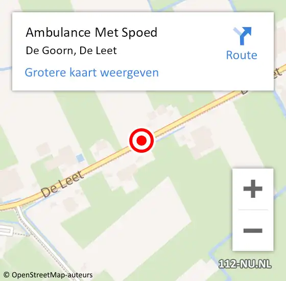 Locatie op kaart van de 112 melding: Ambulance Met Spoed Naar De Goorn, De Leet op 29 augustus 2016 14:58