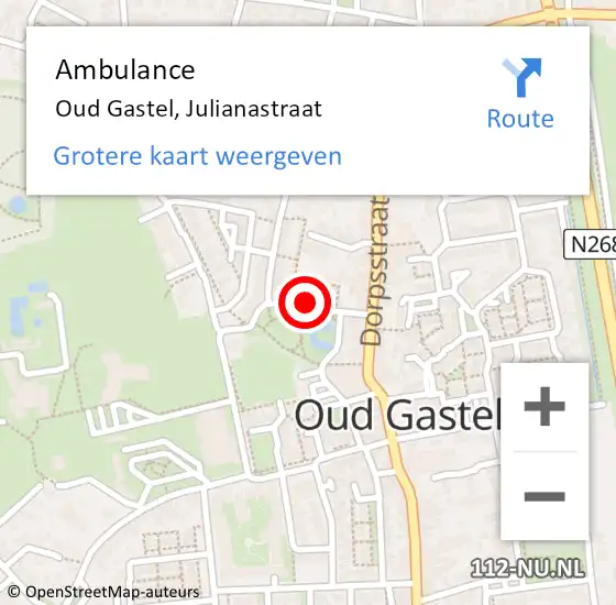 Locatie op kaart van de 112 melding: Ambulance Oud Gastel, Julianastraat op 29 augustus 2016 16:07