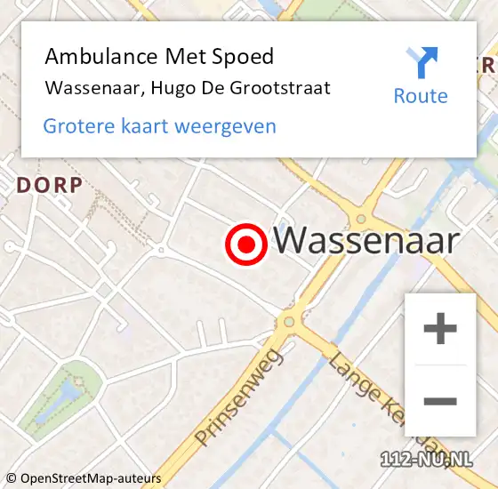 Locatie op kaart van de 112 melding: Ambulance Met Spoed Naar Wassenaar, Hugo De Grootstraat op 29 augustus 2016 16:20