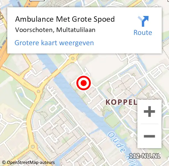 Locatie op kaart van de 112 melding: Ambulance Met Grote Spoed Naar Voorschoten, Multatulilaan op 29 augustus 2016 17:50
