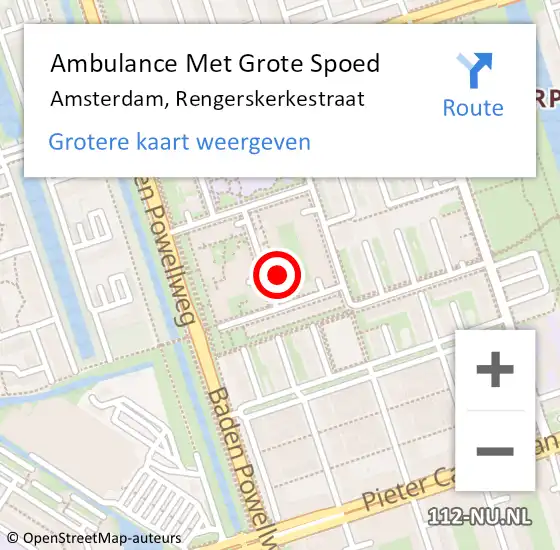 Locatie op kaart van de 112 melding: Ambulance Met Grote Spoed Naar Amsterdam, Rengerskerkestraat op 29 augustus 2016 18:25