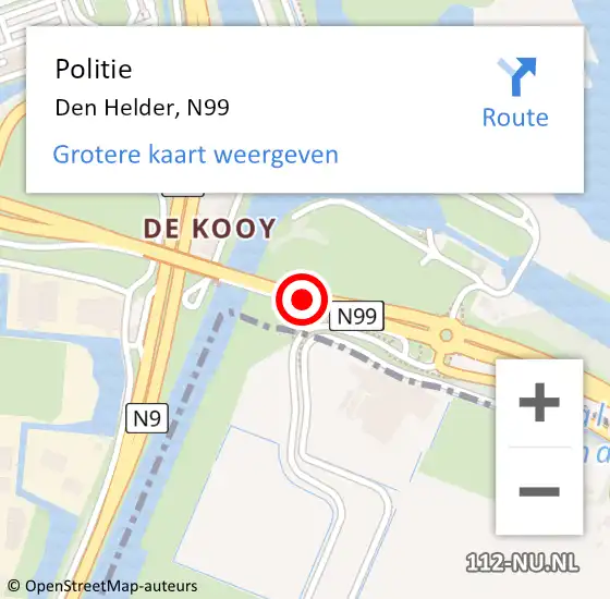 Locatie op kaart van de 112 melding: Politie Den Helder, N99 op 29 augustus 2016 19:18