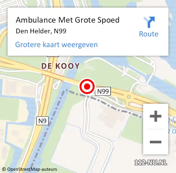 Locatie op kaart van de 112 melding: Ambulance Met Grote Spoed Naar Den Helder, N99 hectometerpaal: 3,0 op 29 augustus 2016 19:38
