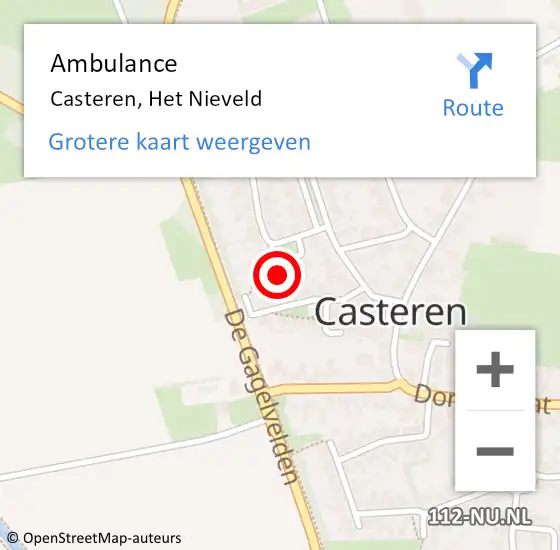 Locatie op kaart van de 112 melding: Ambulance Casteren, Het Nieveld op 29 augustus 2016 22:12