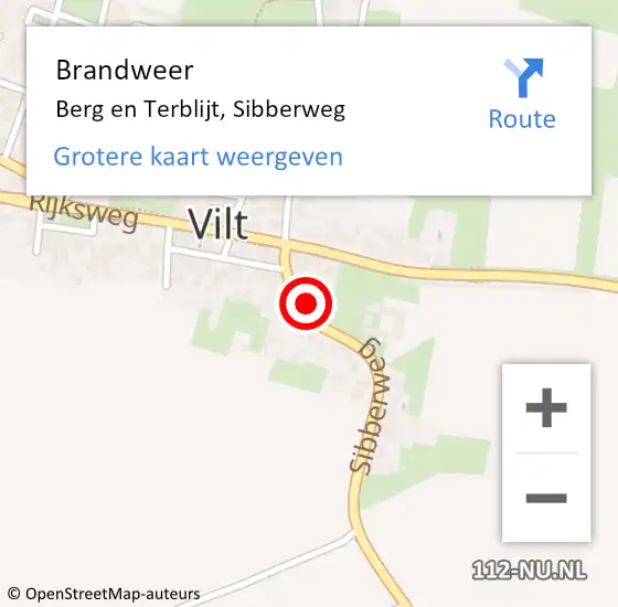 Locatie op kaart van de 112 melding: Brandweer Berg en Terblijt, Sibberweg op 29 augustus 2016 22:42