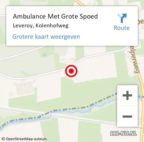 Locatie op kaart van de 112 melding: Ambulance Met Grote Spoed Naar Leveroy, Kolenhofweg op 30 augustus 2016 01:03