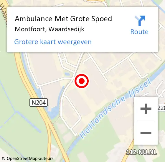 Locatie op kaart van de 112 melding: Ambulance Met Grote Spoed Naar Montfoort, Waardsedijk op 30 augustus 2016 03:08