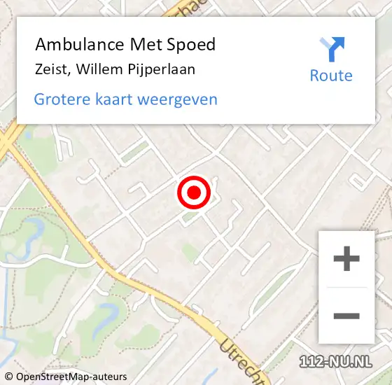 Locatie op kaart van de 112 melding: Ambulance Met Spoed Naar Zeist, Willem Pijperlaan op 30 augustus 2016 07:10
