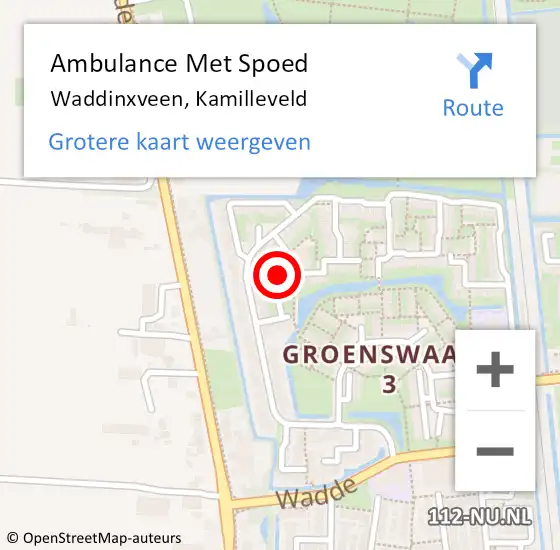 Locatie op kaart van de 112 melding: Ambulance Met Spoed Naar Waddinxveen, Kamilleveld op 30 augustus 2016 08:15