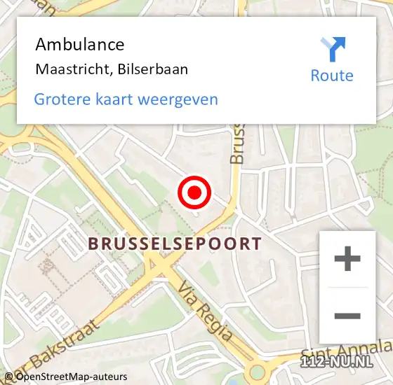 Locatie op kaart van de 112 melding: Ambulance Maastricht, Bilserbaan op 30 augustus 2016 09:31