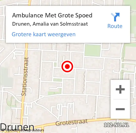 Locatie op kaart van de 112 melding: Ambulance Met Grote Spoed Naar Drunen, Amalia van Solmsstraat op 30 augustus 2016 10:37