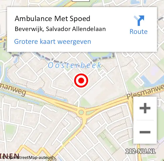 Locatie op kaart van de 112 melding: Ambulance Met Spoed Naar Beverwijk, Salvador Allendelaan op 30 augustus 2016 10:47