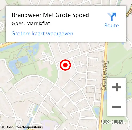 Locatie op kaart van de 112 melding: Brandweer Met Grote Spoed Naar Goes, Marnixflat op 30 augustus 2016 10:56