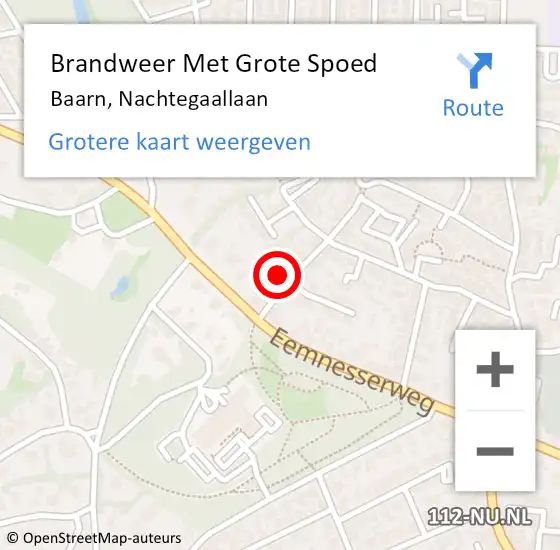 Locatie op kaart van de 112 melding: Brandweer Met Grote Spoed Naar Baarn, Nachtegaallaan op 30 augustus 2016 10:57