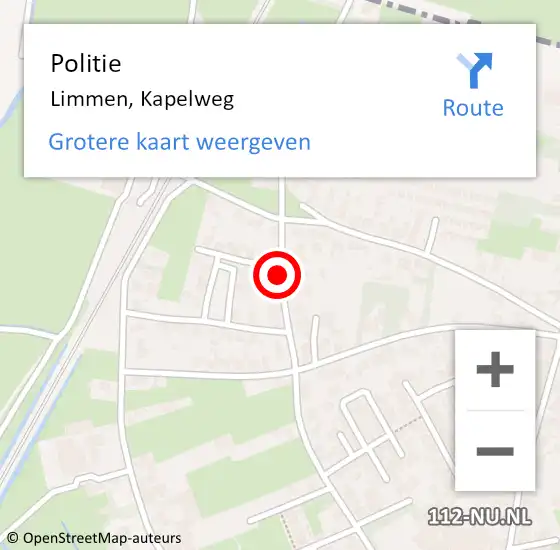 Locatie op kaart van de 112 melding: Politie Limmen, Kapelweg op 30 augustus 2016 11:58