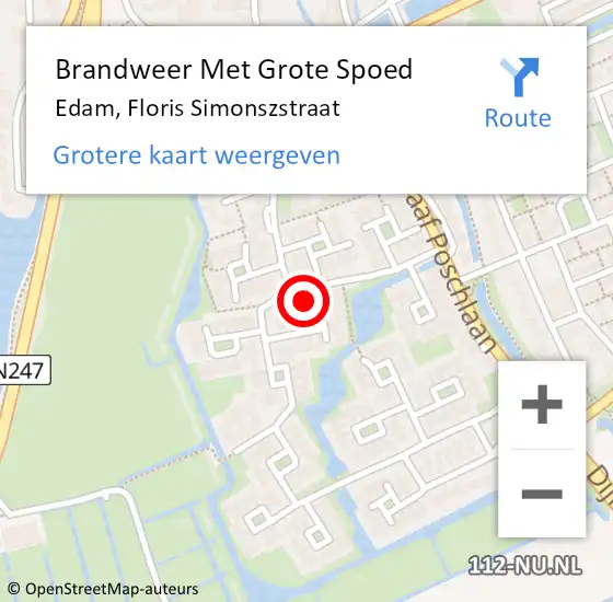 Locatie op kaart van de 112 melding: Brandweer Met Grote Spoed Naar Edam, Floris Simonszstraat op 30 augustus 2016 12:24