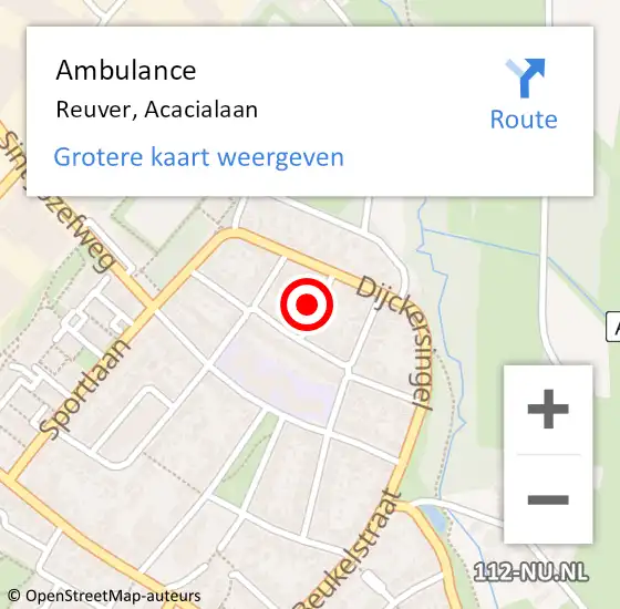 Locatie op kaart van de 112 melding: Ambulance Reuver, Acacialaan op 30 augustus 2016 12:27