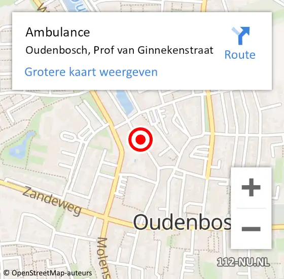 Locatie op kaart van de 112 melding: Ambulance Oudenbosch, Prof van Ginnekenstraat op 30 augustus 2016 12:27