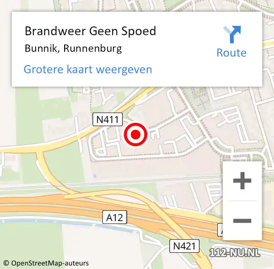 Locatie op kaart van de 112 melding: Brandweer Geen Spoed Naar Bunnik, Runnenburg op 30 augustus 2016 12:39