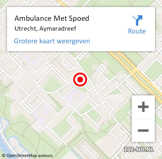 Locatie op kaart van de 112 melding: Ambulance Met Spoed Naar Utrecht, Aymaradreef op 30 augustus 2016 13:15