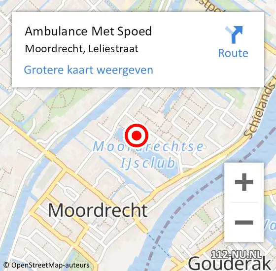 Locatie op kaart van de 112 melding: Ambulance Met Spoed Naar Moordrecht, Leliestraat op 30 augustus 2016 13:36