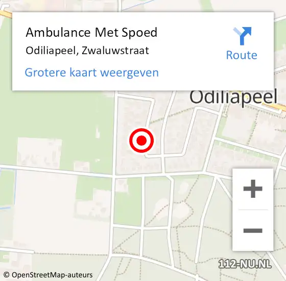 Locatie op kaart van de 112 melding: Ambulance Met Spoed Naar Odiliapeel, Zwaluwstraat op 30 augustus 2016 13:46