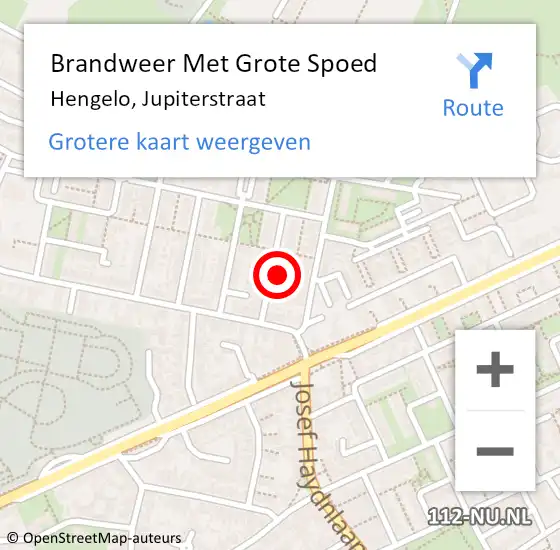 Locatie op kaart van de 112 melding: Brandweer Met Grote Spoed Naar Hengelo, Jupiterstraat op 30 augustus 2016 13:47