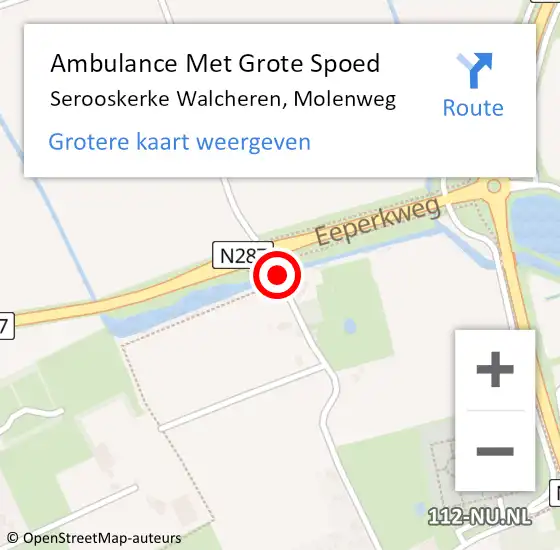 Locatie op kaart van de 112 melding: Ambulance Met Grote Spoed Naar Serooskerke Walcheren, Molenweg op 25 december 2013 14:57