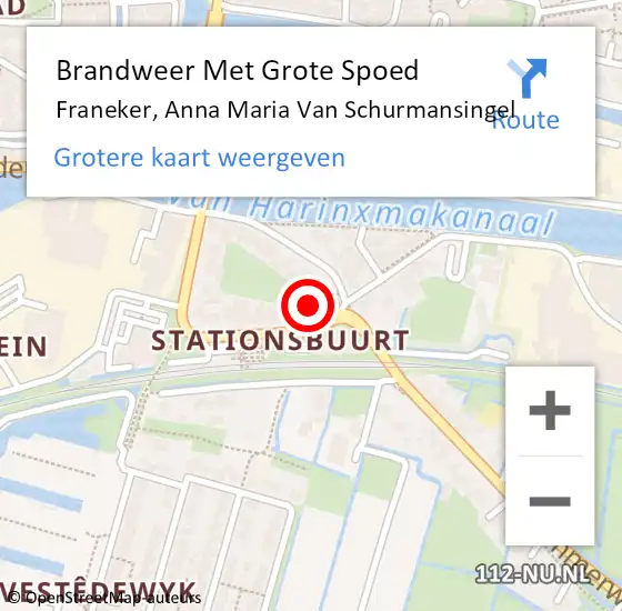 Locatie op kaart van de 112 melding: Brandweer Met Grote Spoed Naar Franeker, Anna Maria Van Schurmansingel op 30 augustus 2016 16:01