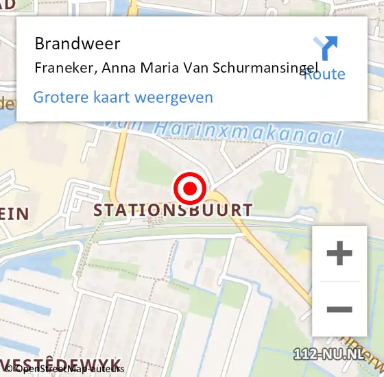 Locatie op kaart van de 112 melding: Brandweer Franeker, Anna Maria Van Schurmansingel op 30 augustus 2016 16:04