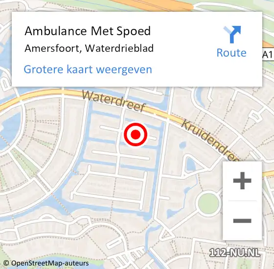 Locatie op kaart van de 112 melding: Ambulance Met Spoed Naar Amersfoort, Waterdrieblad op 30 augustus 2016 16:36