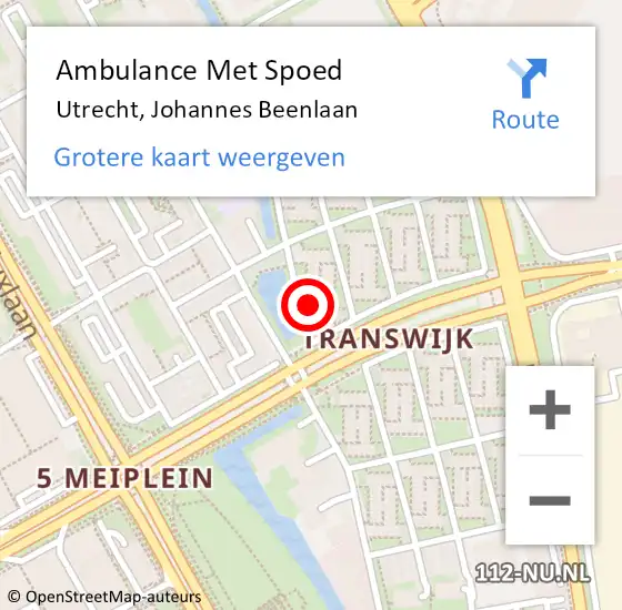 Locatie op kaart van de 112 melding: Ambulance Met Spoed Naar Utrecht, Johannes Beenlaan op 30 augustus 2016 17:40